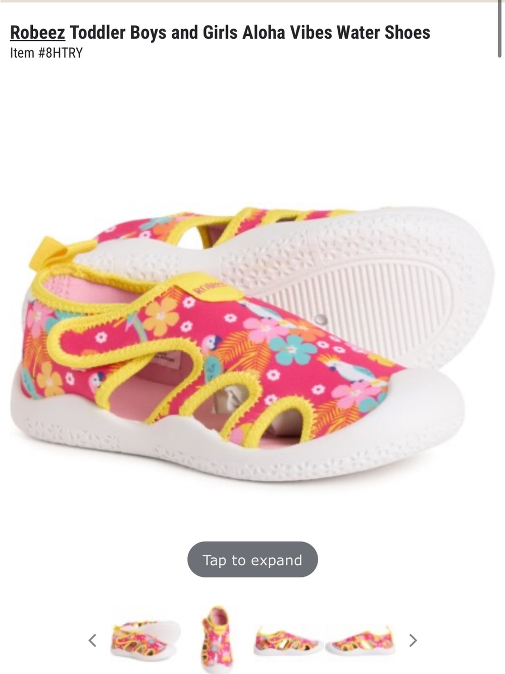 NWT- Robeez Pink Floral Aloha Kids Water Shoes with Yellow Trim. Size 10(3.5 yr)